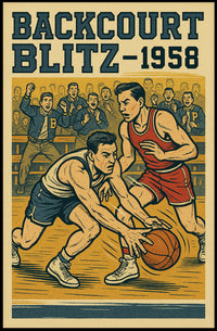 Backcourt Blitz 1958 Vintage Sports Poster