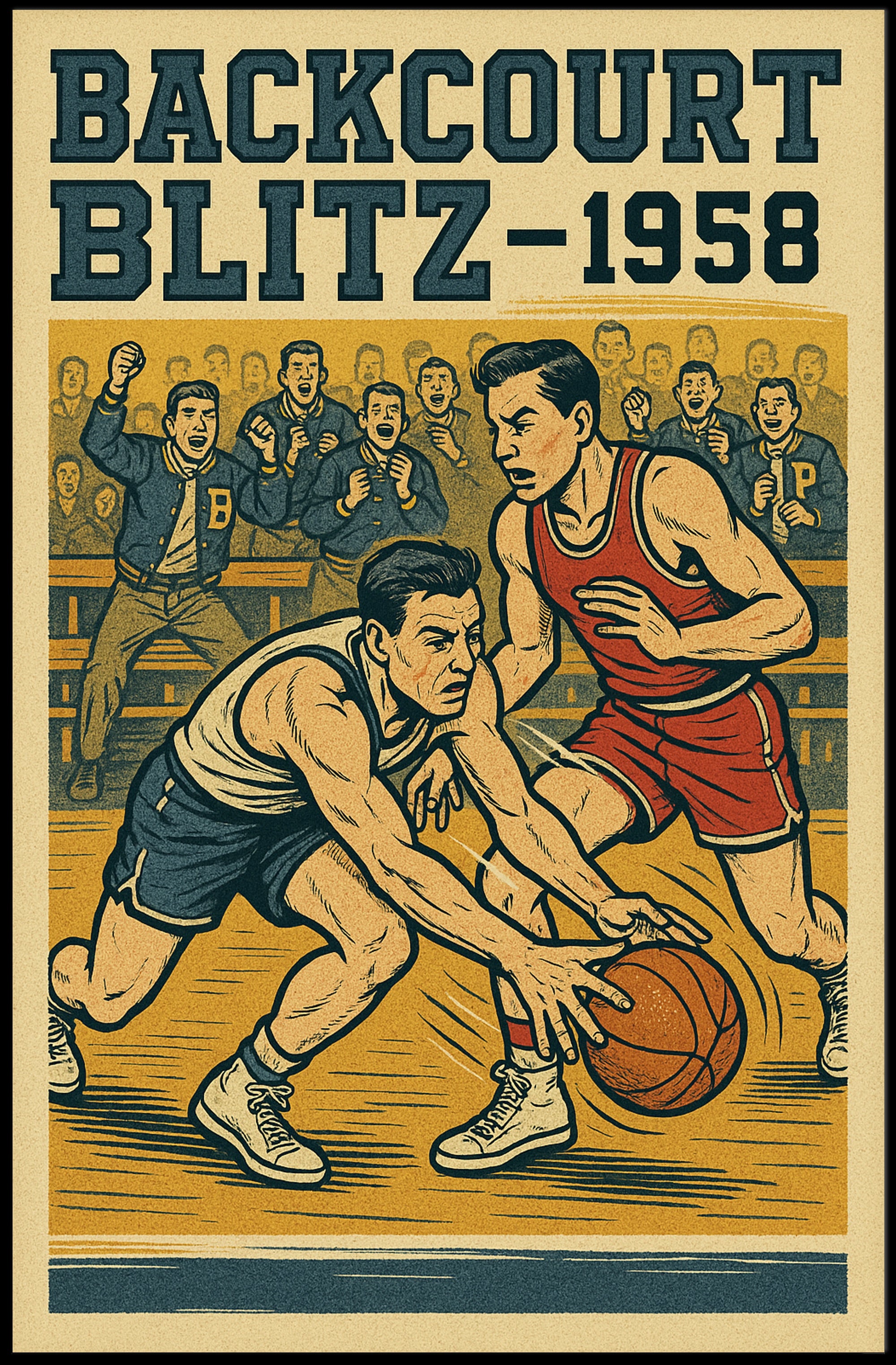 Backcourt Blitz 1958 Vintage Sports Poster