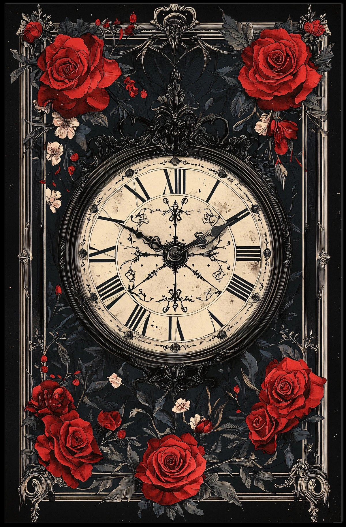 Vintage Clock with Roses in Artistic, Heritage Poster