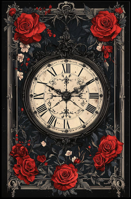 Vintage Clock with Roses in Artistic, Heritage Poster