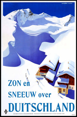 Snowy German Alps Vintage Travel Illustration Poster PosterGoat