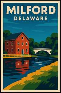 Milford Delaware Scenic Watercolor Wanderlust Poster