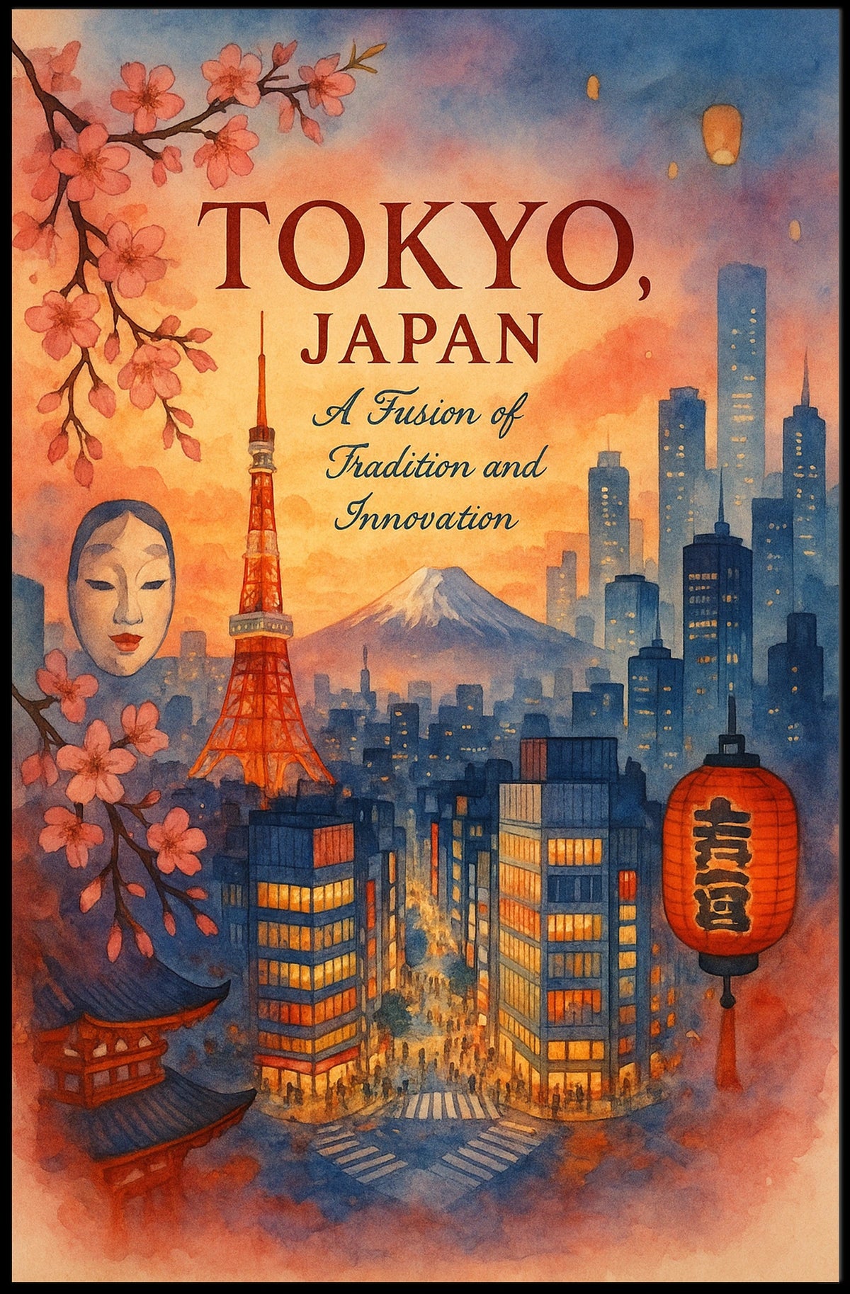 Tokyo Skyline Watercolor Poster: Tradition Meets Modernity
