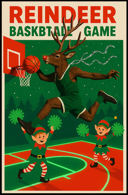 Reindeer Basketball Game Poster