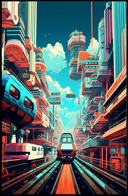Futuristic Cityscape with High-Speed Train Poster