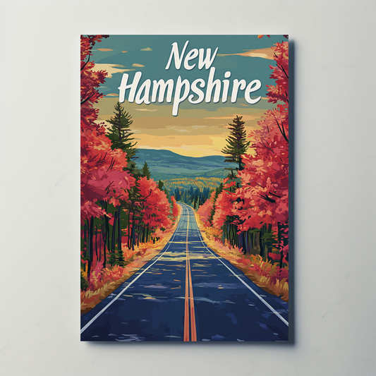 New Hampshire Autumn Road Vintage Poster