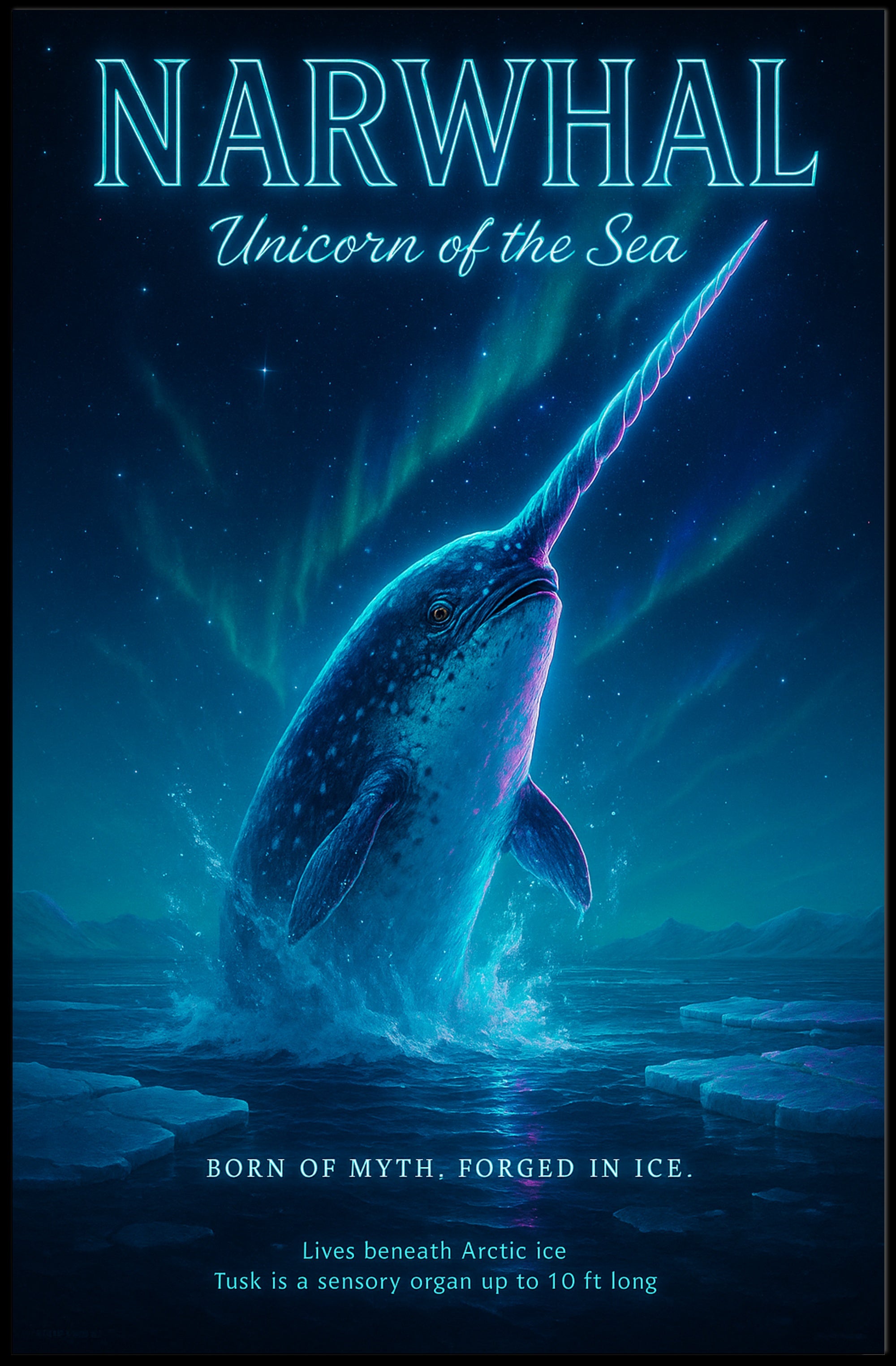 Narwhal Beneath Northern Lights Fantasy or Mythology Poster