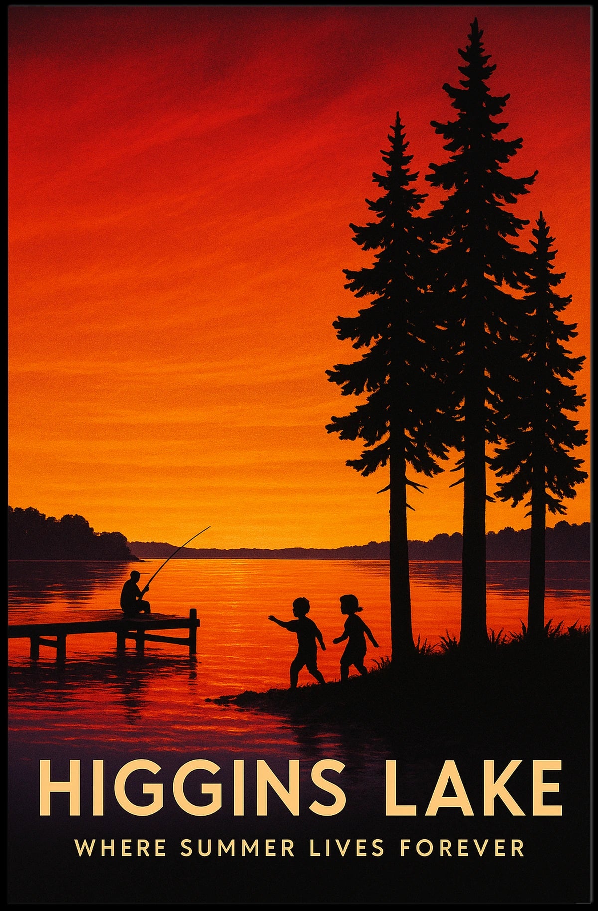 Lakeside Serenity Serene Sunset Fishing Poster