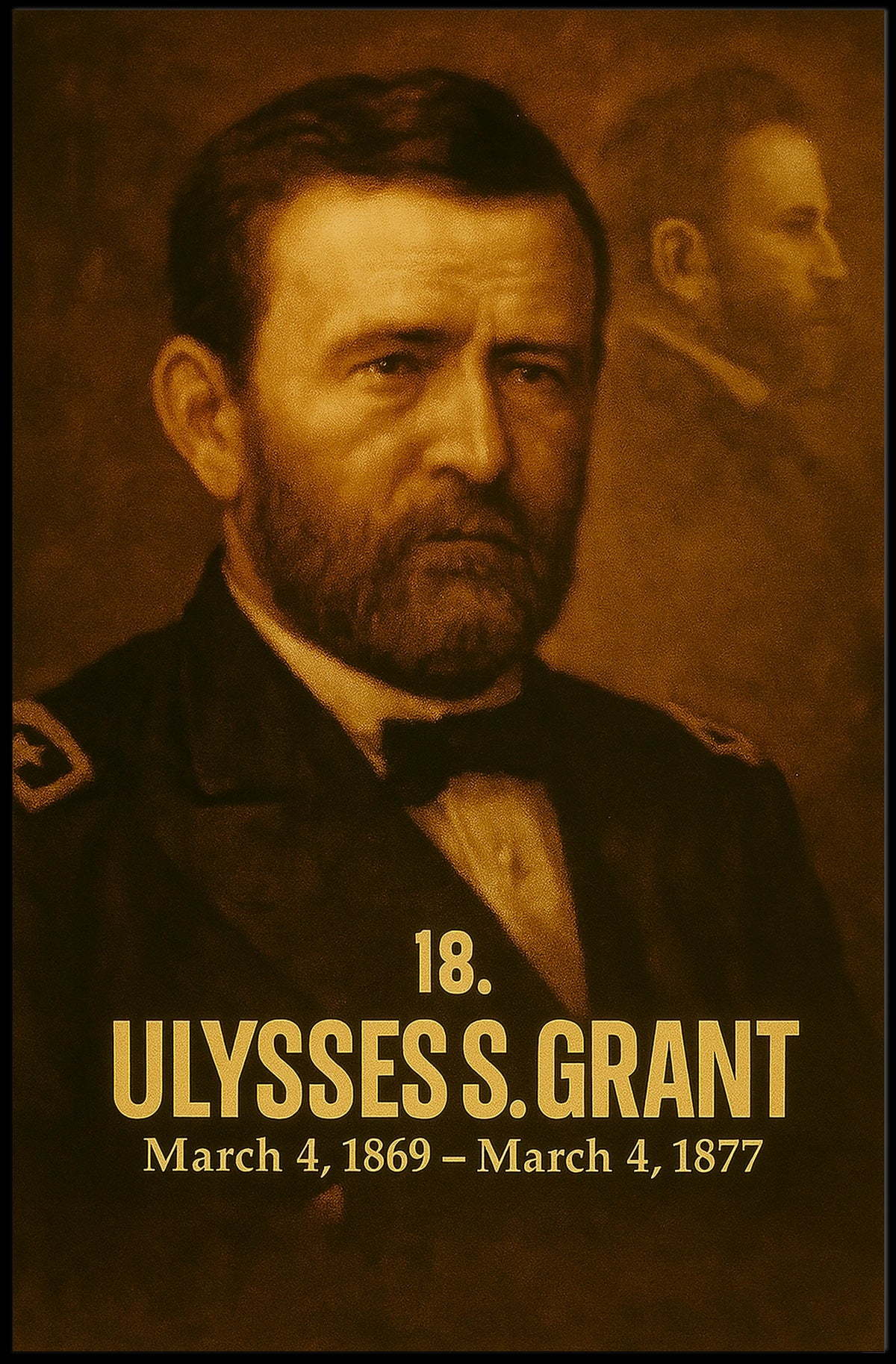 Ulysses S Grant Poster Vintage Analog Film Aesthetic Presidential Portrait Wall Art Historical Print