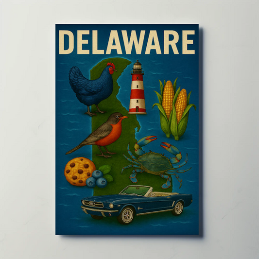 Delaware State Symbols Chicken Mustang Crab Travel Poster