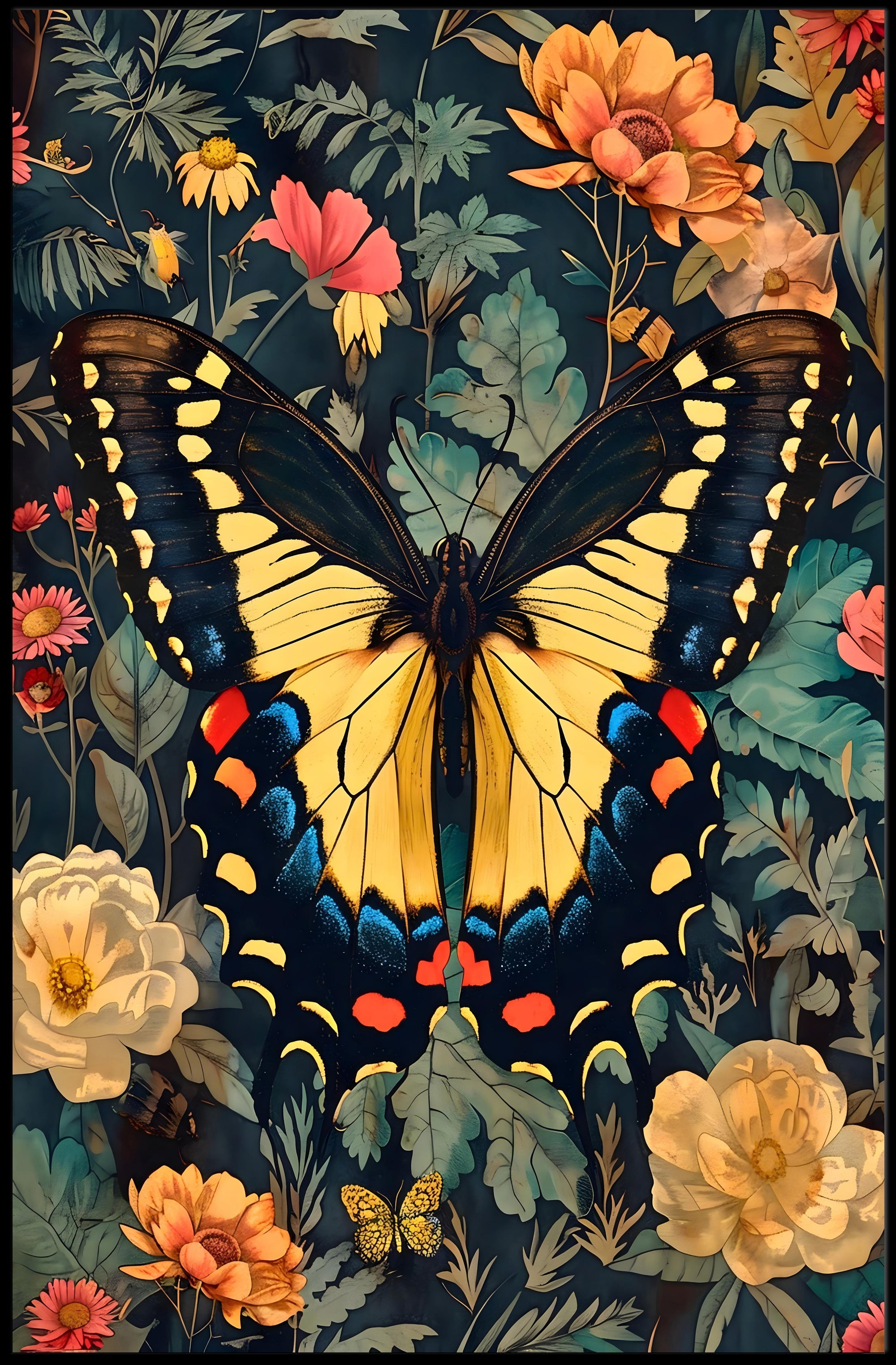 Butterfly Symphony: Vibrant Botanical Modern Art Animal Poster