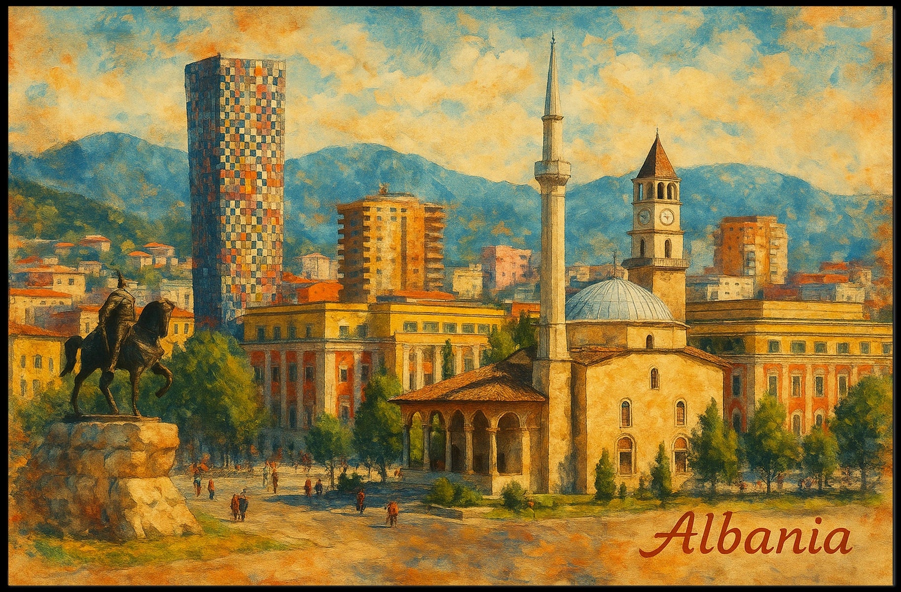Tirana Cityscape Albania Timeless Travel Realism Heritage Skyline Wanderer Poster