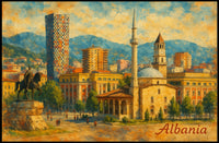 Tirana Cityscape Albania Timeless Travel Realism Heritage Skyline Wanderer Poster