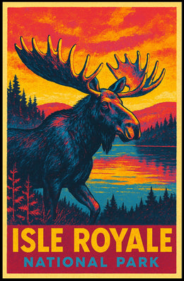 Isle Royale Moose Vintage Adventure Poster