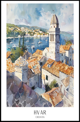 Hvar Croatia Scenic View Watercolor Travel Poster PosterGoat