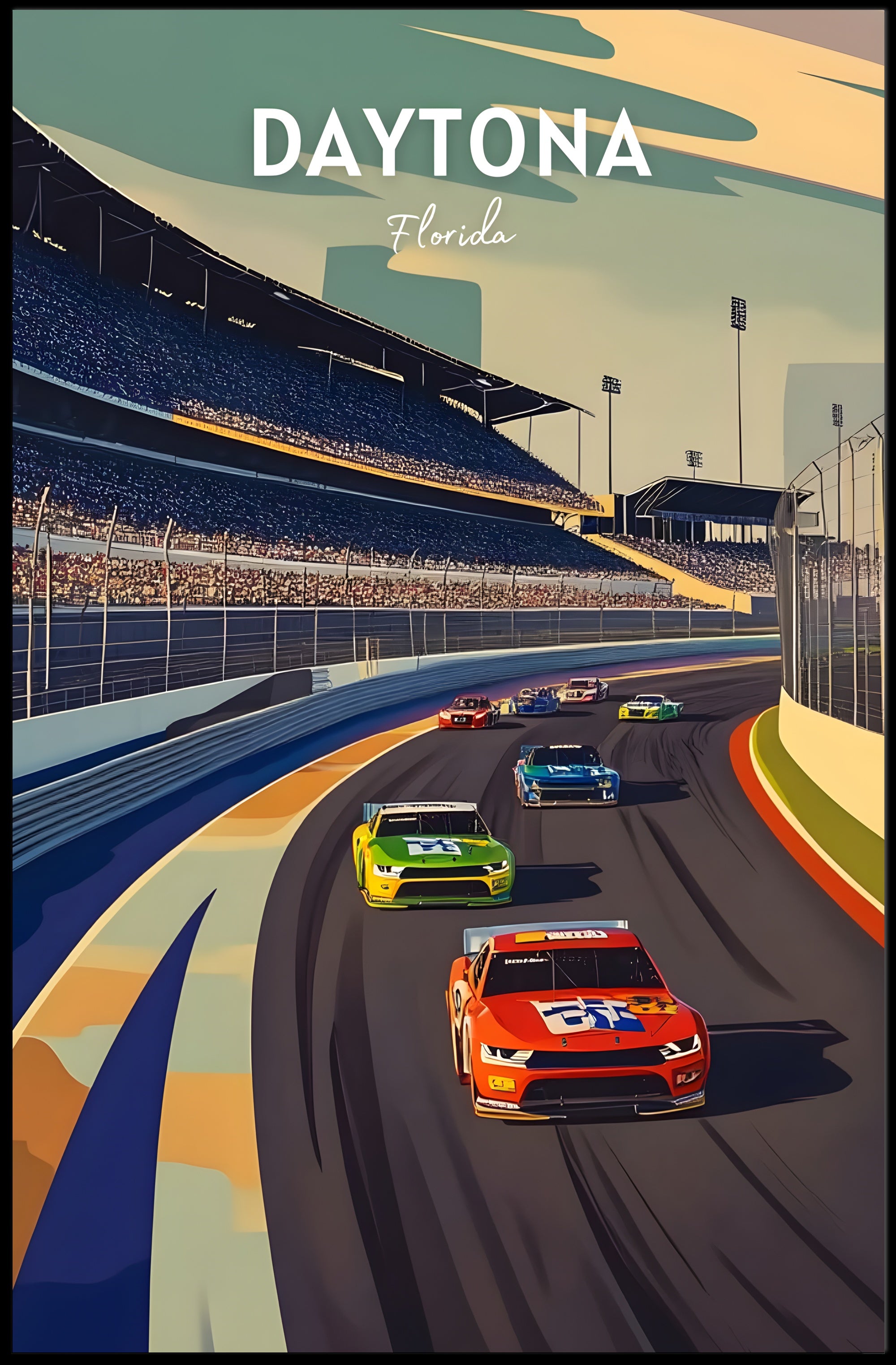 DAYTONA Florida Stock Cars Racing Sports Poster