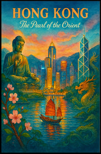 HONG KONG Cultural Fusion Vintage Art Poster