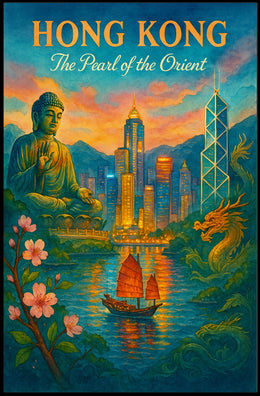 HONG KONG Cultural Fusion Vintage Art Poster