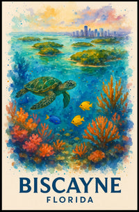 Biscayne Marine Life Watercolor Poster: Florida's Beauty