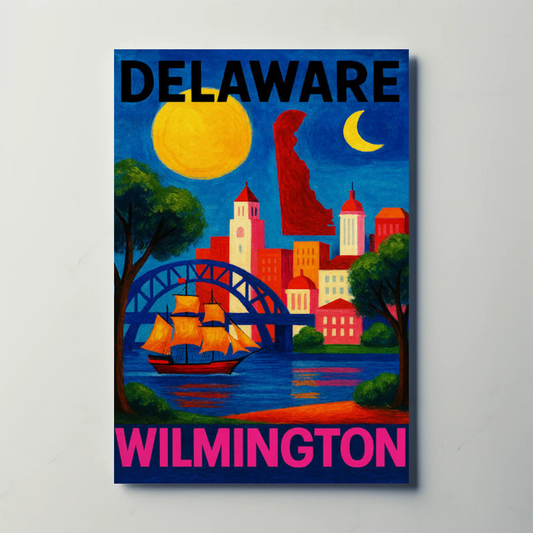 Wilmington Delaware Sailboat Bridge Skyline Travel Poster
