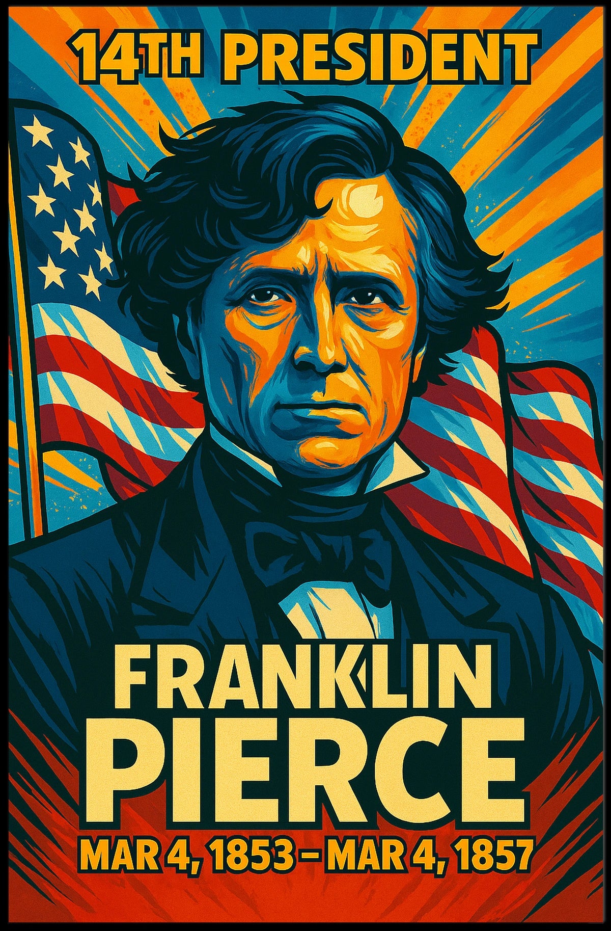 Franklin Pierce 14th President of the United States Colorful Comic Book Style Poster