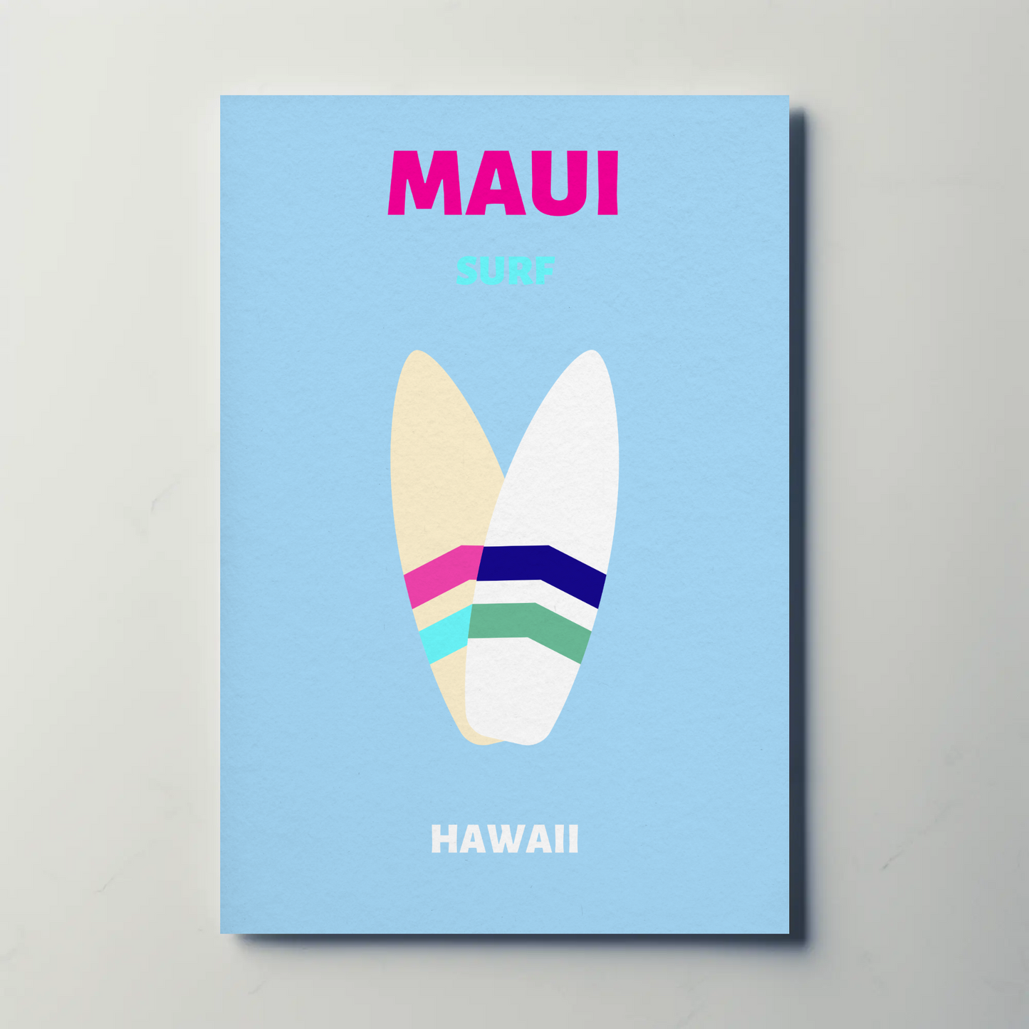 Maui Hawaii Surfboard Graphic Retro Travel Poster