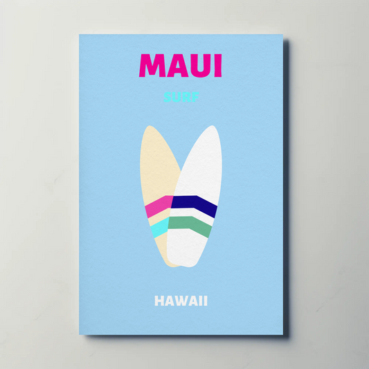Maui Hawaii Surfboard Graphic Retro Travel Poster