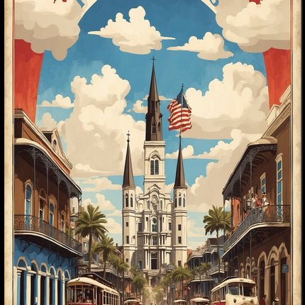 New Orleans Iconic Cathedral and Street Scene Poster