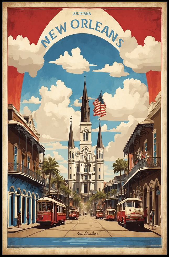 New Orleans Iconic Cathedral and Street Scene Poster