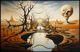 Surreal Landscape with Enigmatic Sculpture Artistic Poster