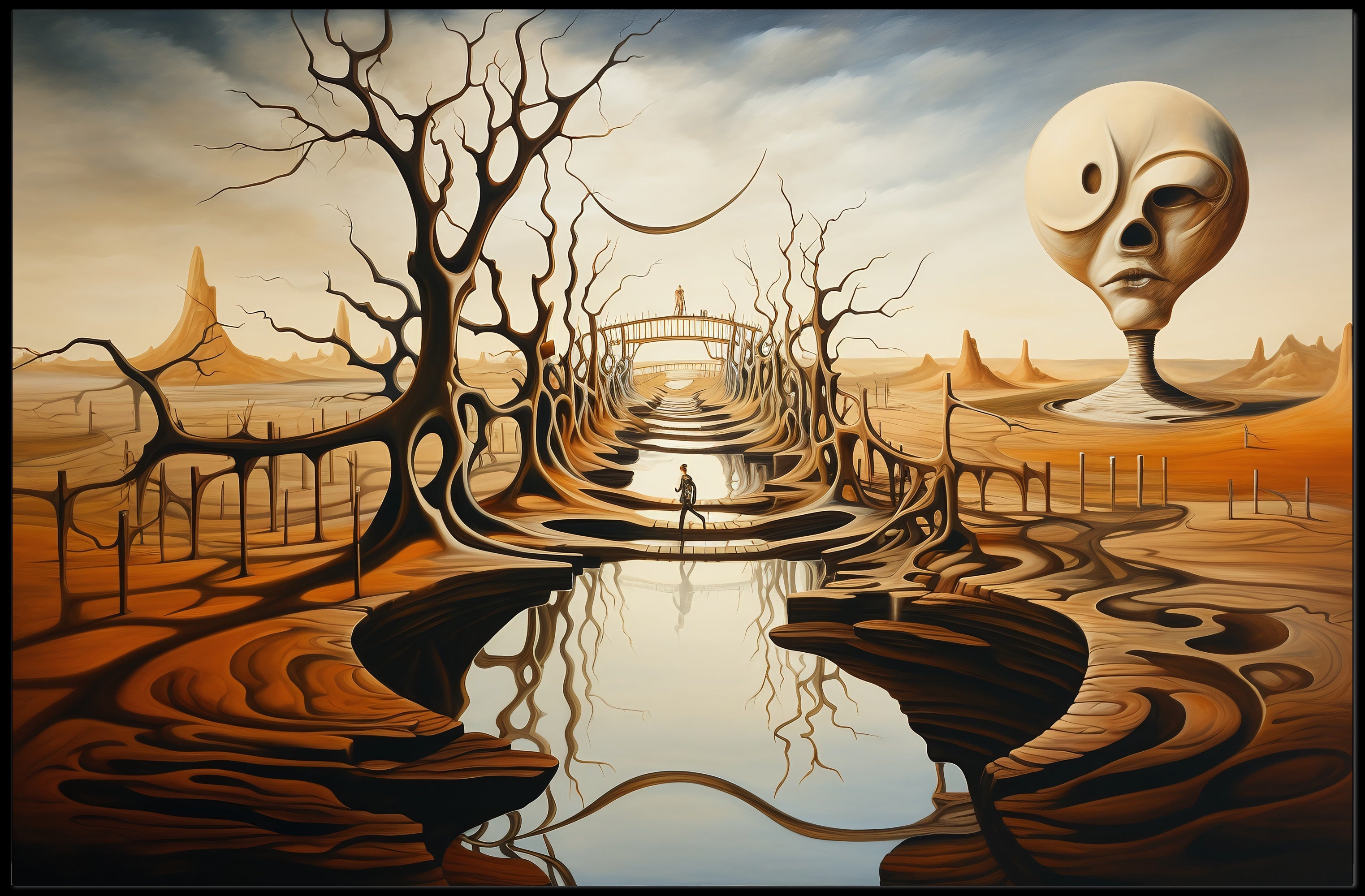 Surreal Landscape with Enigmatic Sculpture Artistic Poster