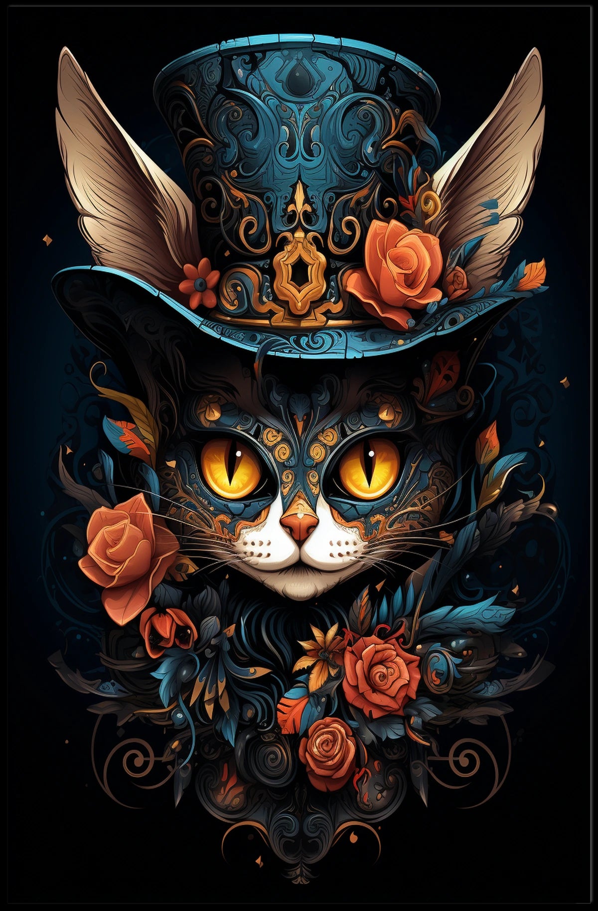 Enchanted Cat with Top Hat Fantasy or Mythology Poster