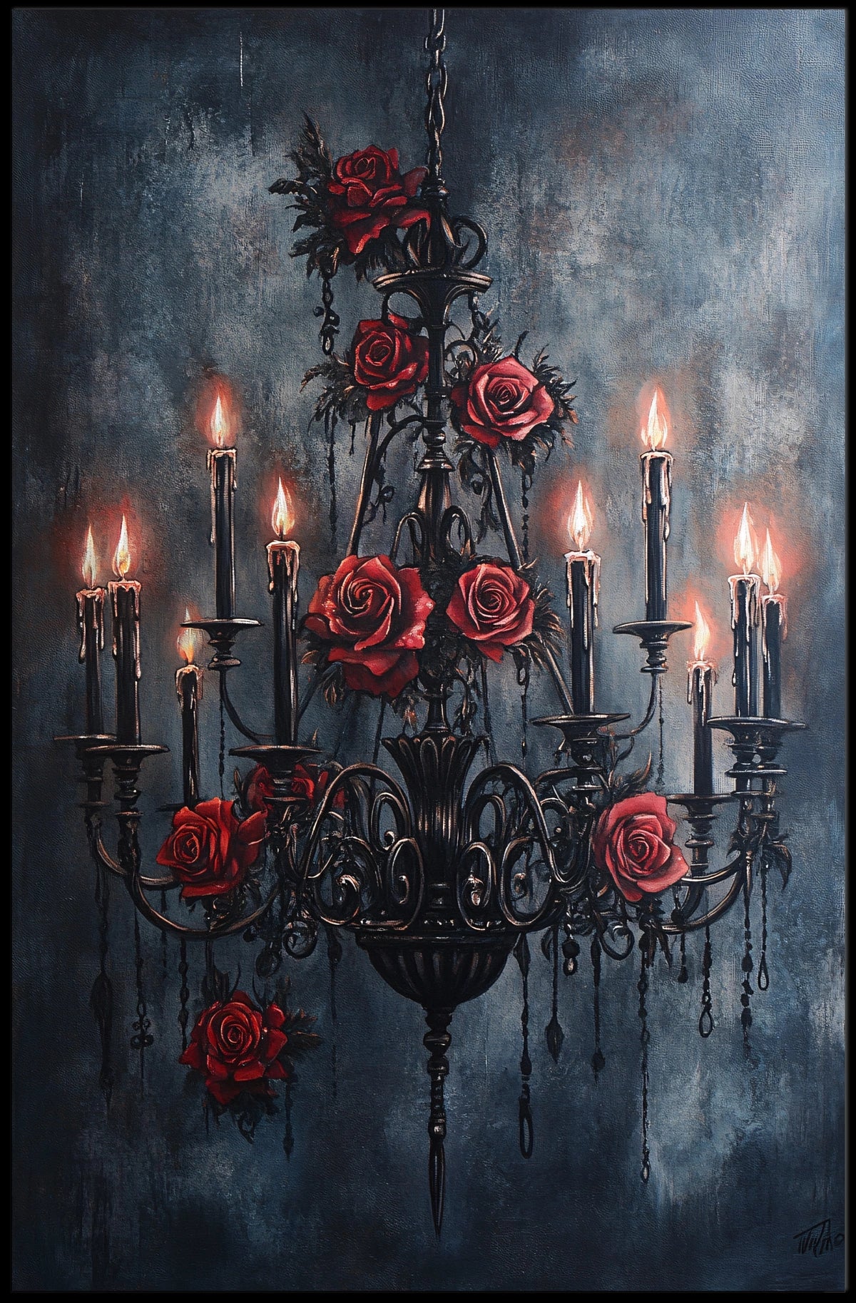 Gothic Chandelier and Rose Poster Poster