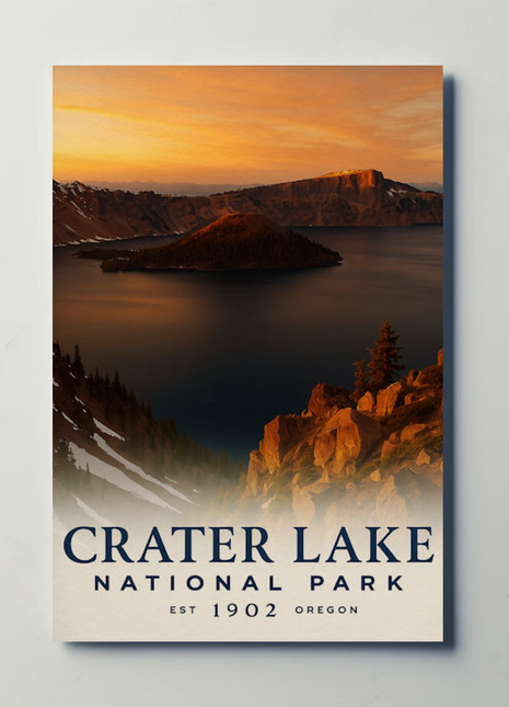 Crater Lake Oregon National Park Sunset Travel Poster