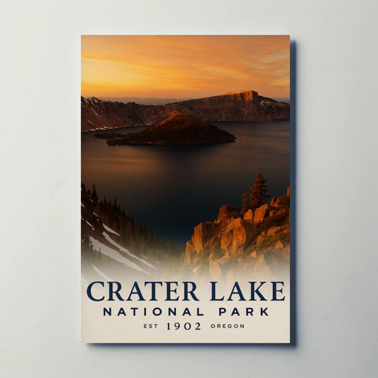 Crater Lake Oregon National Park Sunset Travel Poster