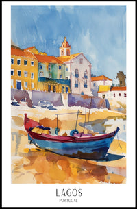 Vibrant Watercolor Coastal Scene Travel Poster PosterGoat