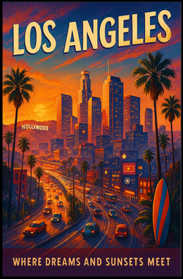 Los Angeles Sunset Cityscape Urban or Cityscape Poster