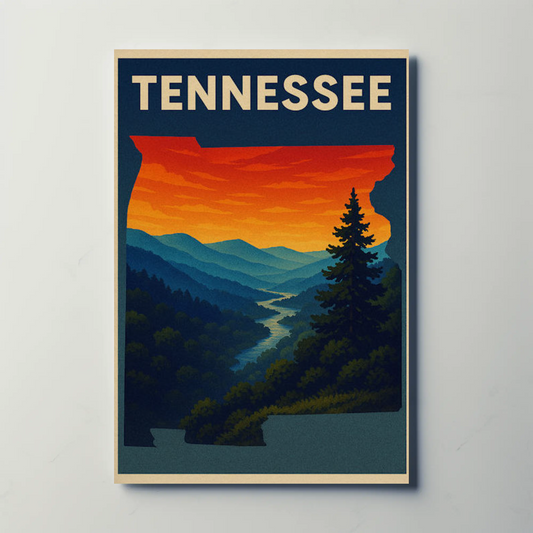 Tennessee Smoky Mountains River Sunset Travel Poster