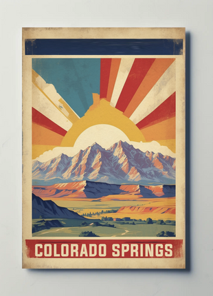 Colorado Springs Colorado Sunrise Mountains Plains Vintage Travel Poster