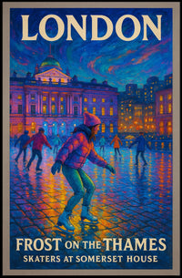 Frost On The Thames Skaters At Poster