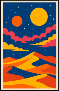 Surreal Cosmic Desert Under Abstract Futuristic Sci-Fi Poster