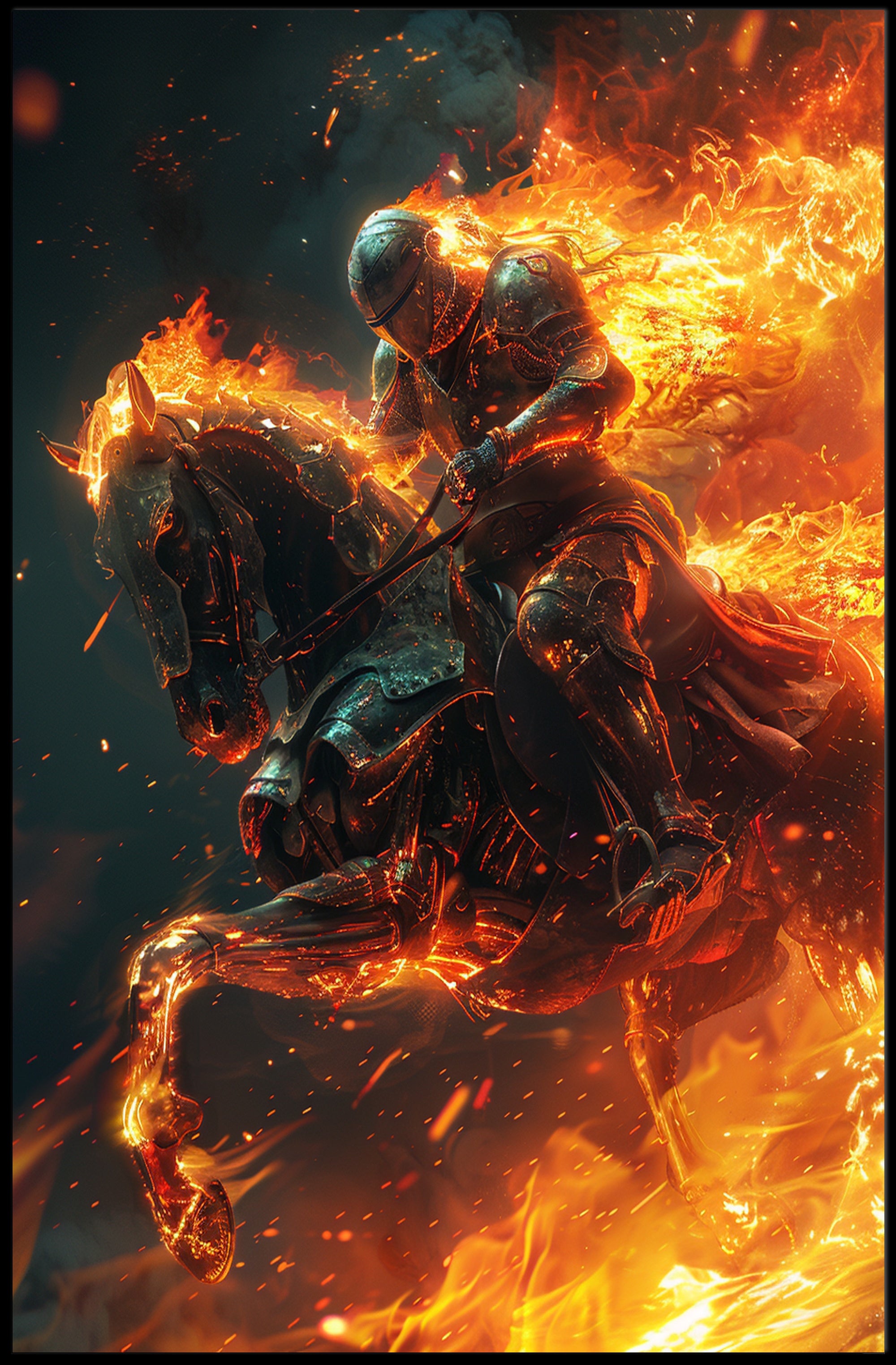 Fiery Knight in Battle: Epic Fantasy or Mythology Poster PosterGoat