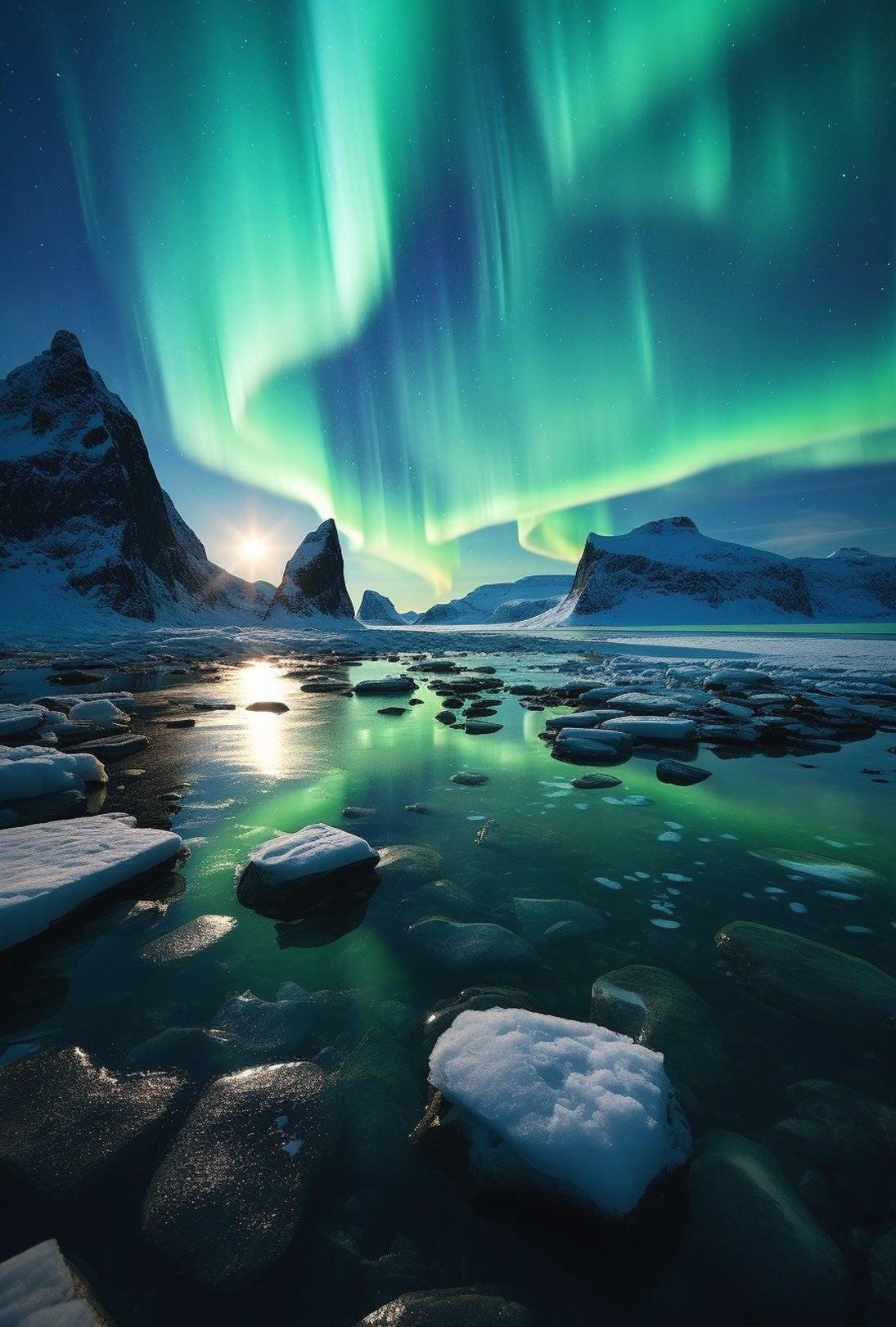Aurora Borealis Over Arctic Landscape Travel Poster