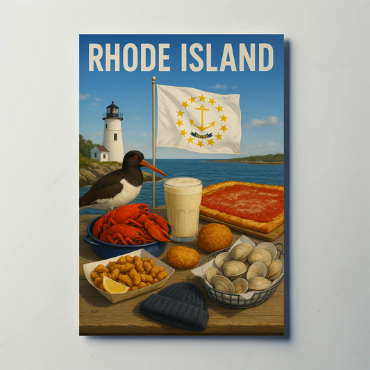 Rhode Island Clam Cakes Lighthouse Pizza Travel Poster