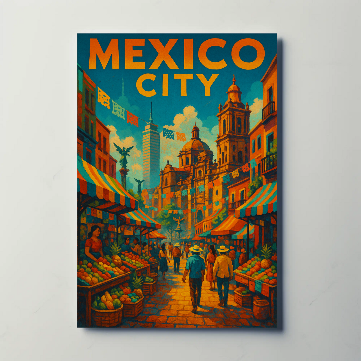 Mexico City Street Market Travel Poster