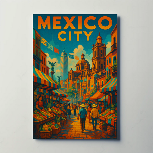 Mexico City Street Market Travel Poster