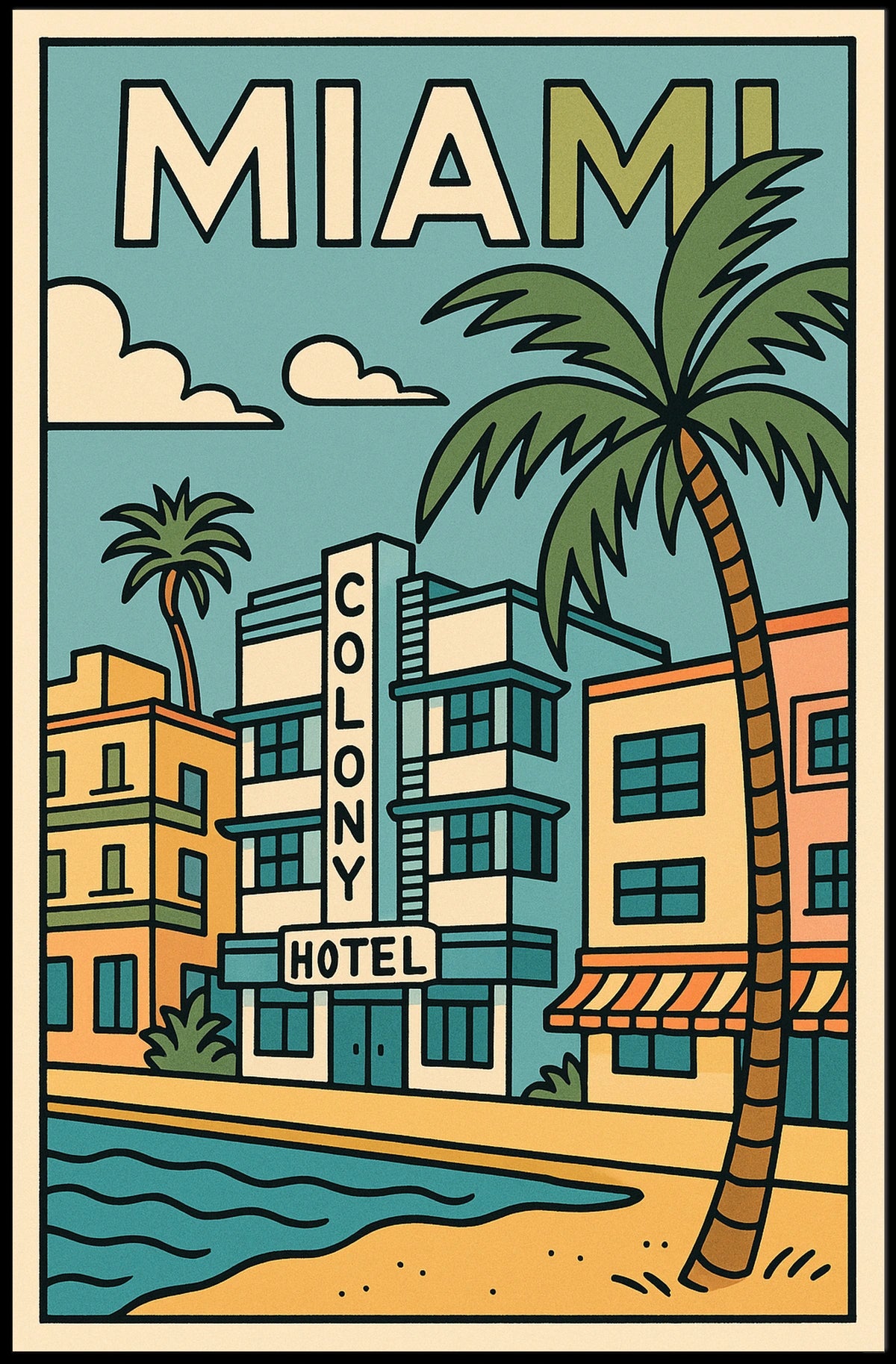 Vibrant Miami Colony Hotel Travel Poster