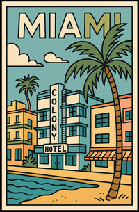 Vibrant Miami Colony Hotel Travel Poster