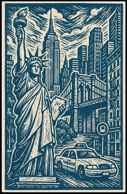 New York City Urban Landscape Poster Vintage Wall Art