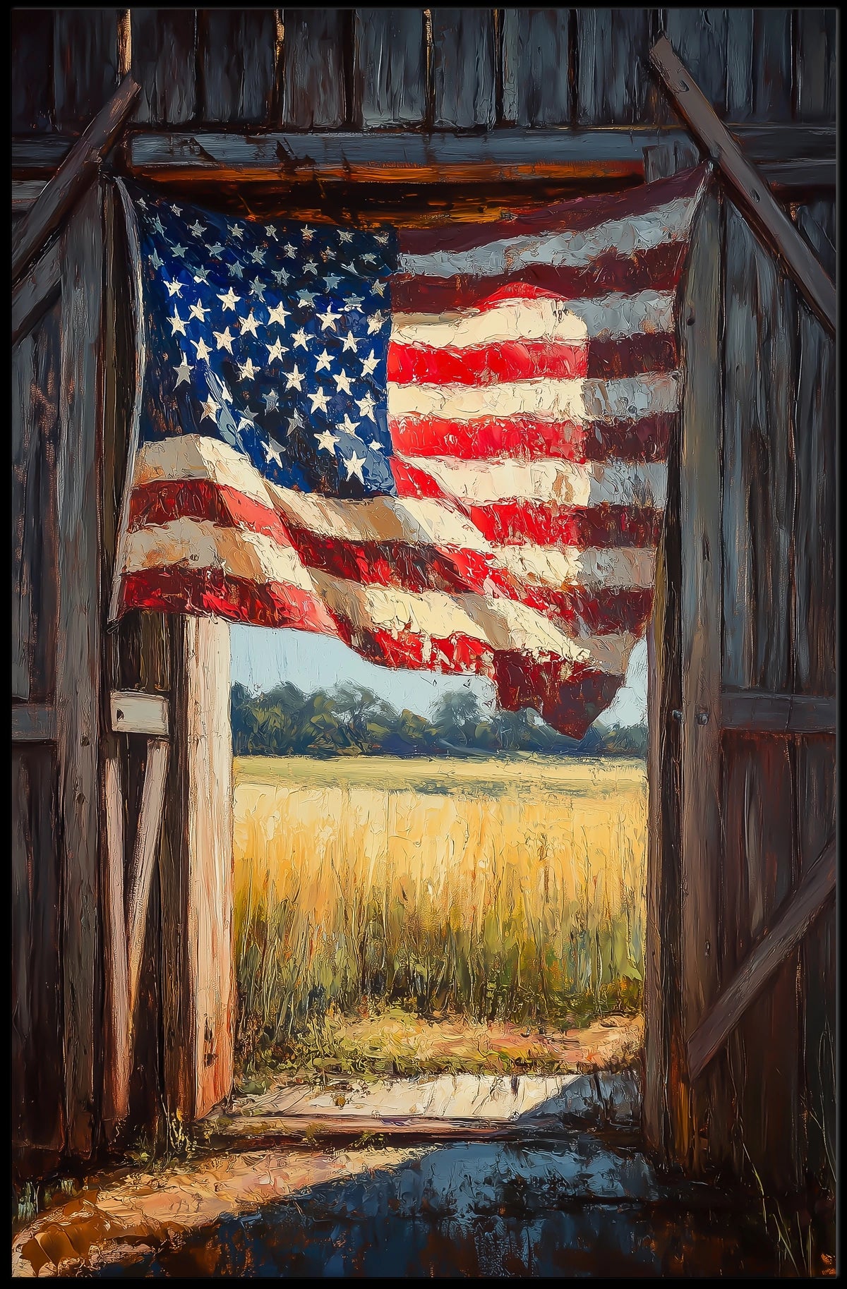 Flag Drape Rustic Barn American Flag Art Farmhouse Poster